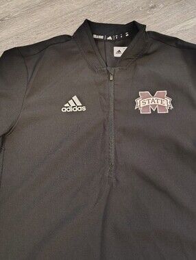 adidas Mississippi State Bulldogs Black Half-Zip Pullover with State Logo Medium
